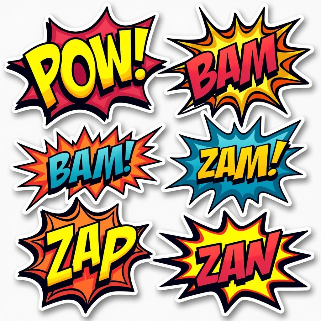 Comic Sound Effect Stickers in Pop Art Style