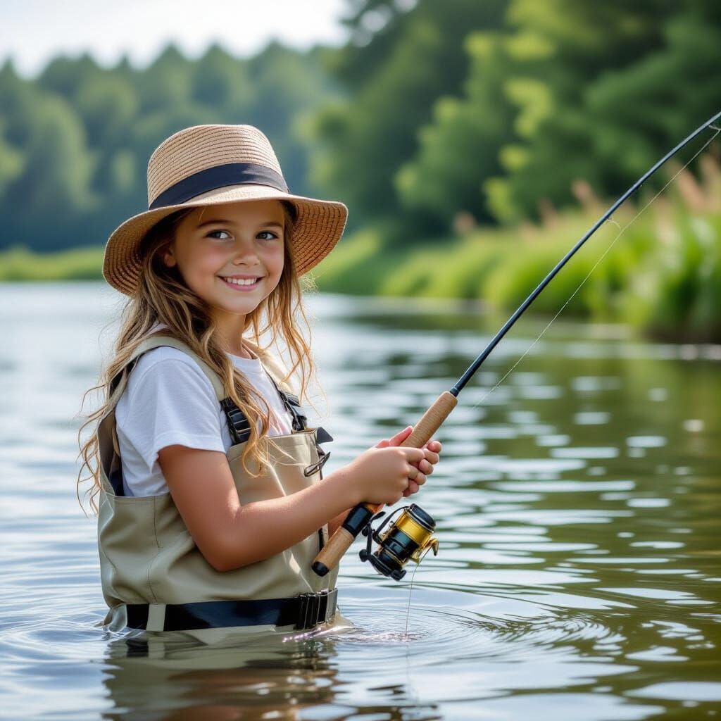 Young girl fishing