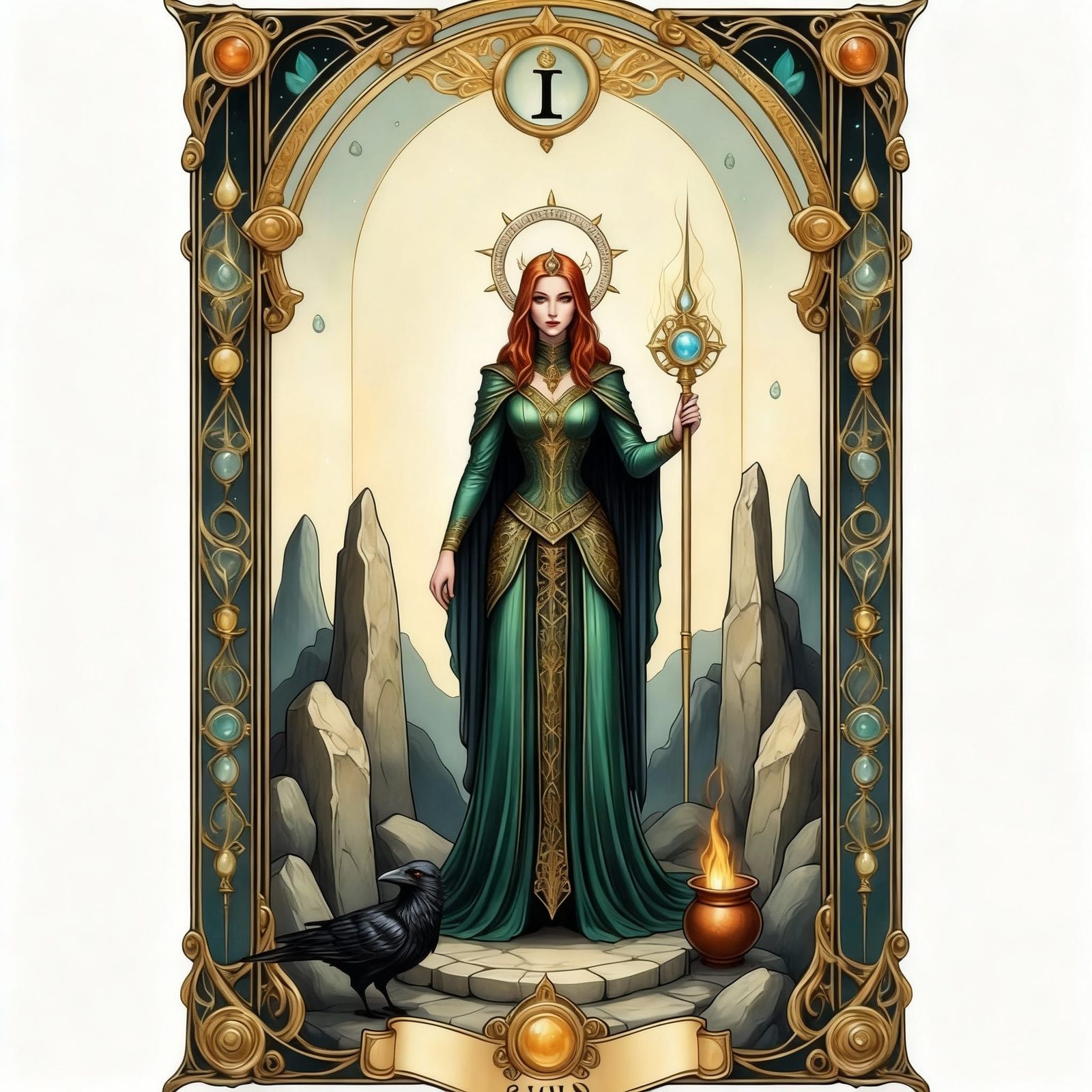 Druidic Sorceress Tarot Card Illustration