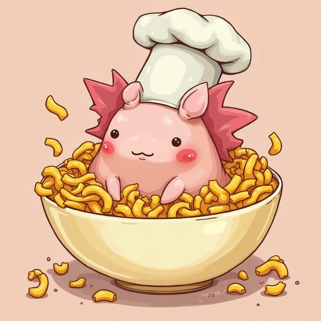 Axolotl Chef in Mac and Cheese Bowl