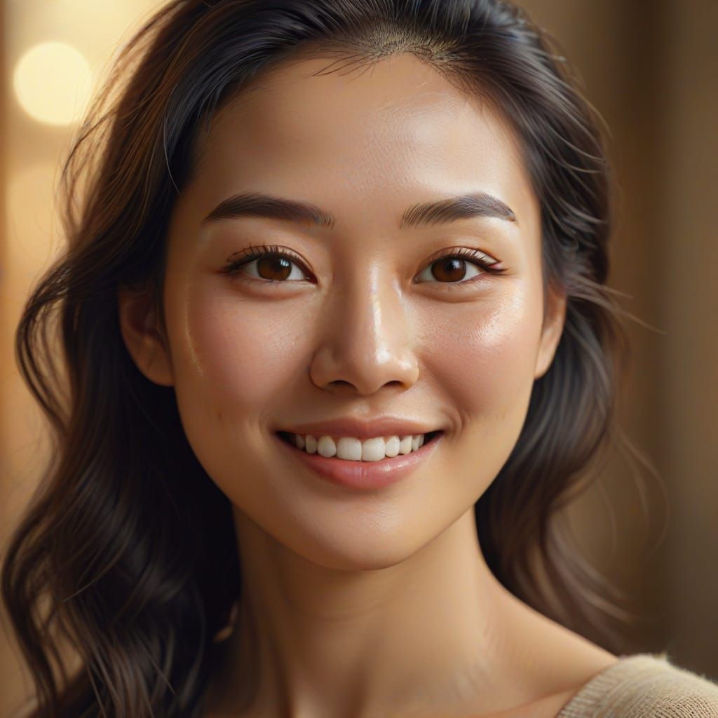 Asian Woman Studio Portrait in Golden Hour Light