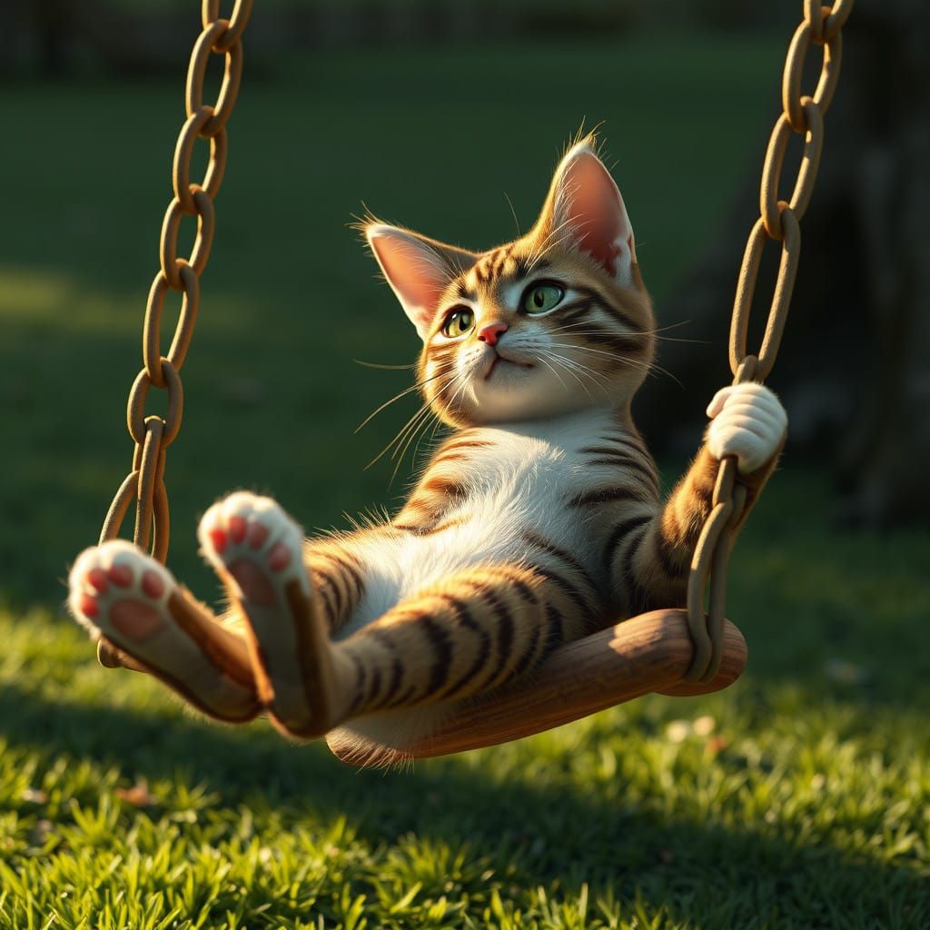 Feline Delight in a Cyberpunk Swing