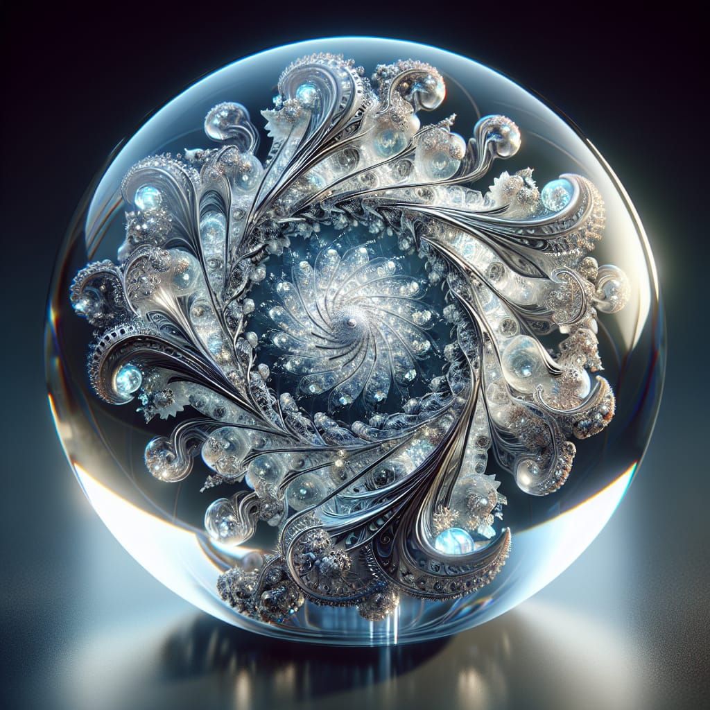 Opalescent Crystal Fractal Sculpture in Glass Orb