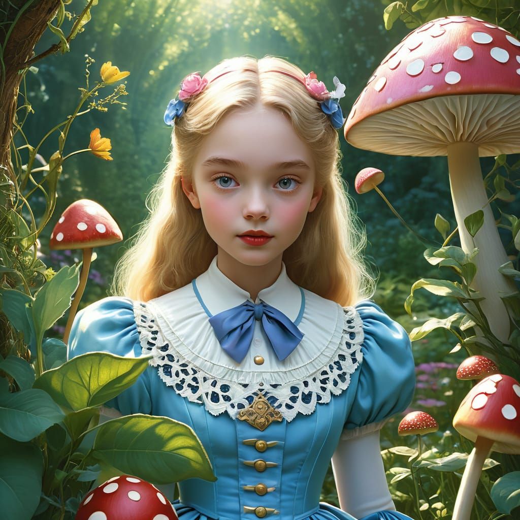 Alice in Wonderland Characters in a Bizarre Garden