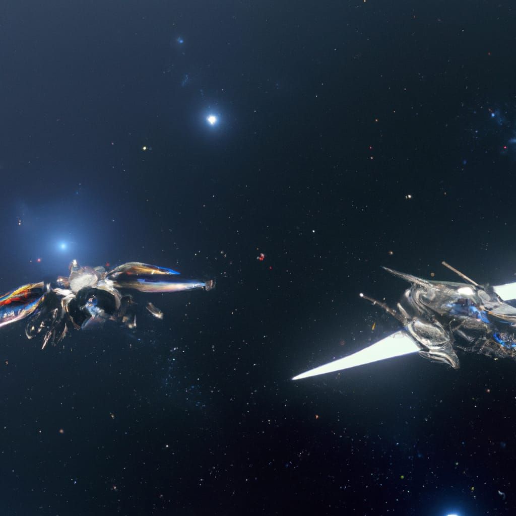 Epic Spaceship Battle in Starry Sky, Hyperrealistic Renderin...