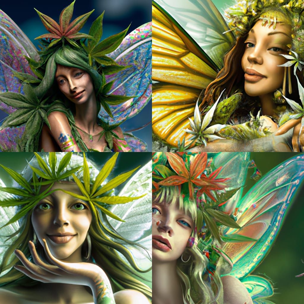 3D Fairy with Marijuana Wings: Hyperdetailed Portrait