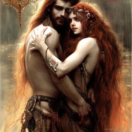 Demonic Embrace: Ornate Portrait of Demons in Love
