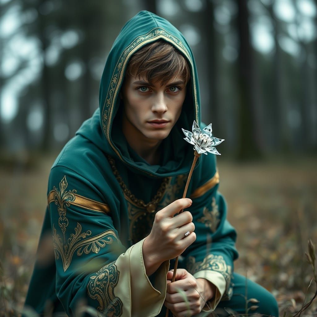 Fashion Model in Ornate Costume with Crystal Flower