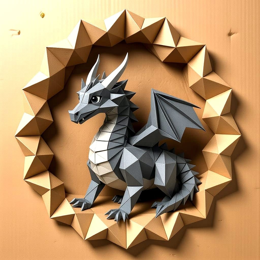 Origami Dragon in Spiral Cave, Hyper Detailed