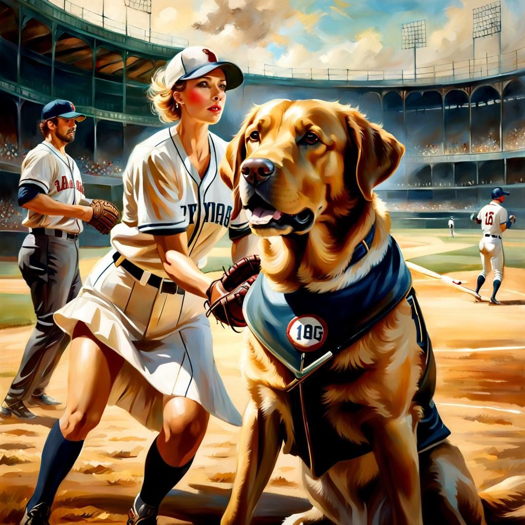 Labrador Retriever Playing Baseball