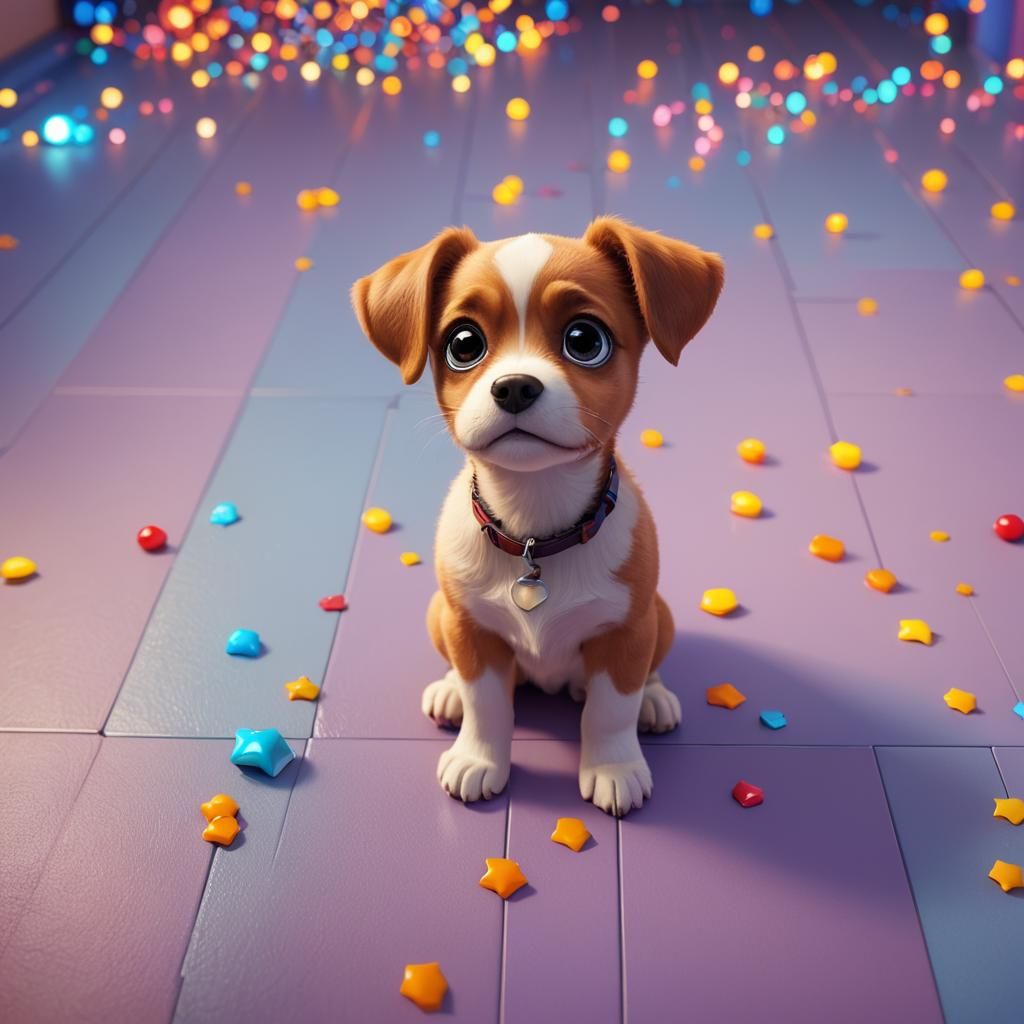 Adorable Puppy with Big Eyes in Pixar Style