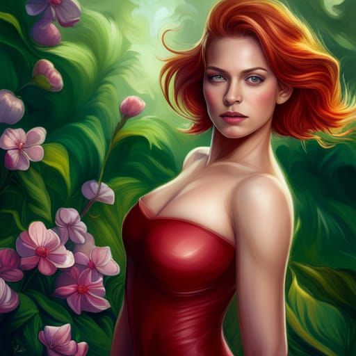 Gorgeous Poison Ivy in Lush Garden, Photorealistic