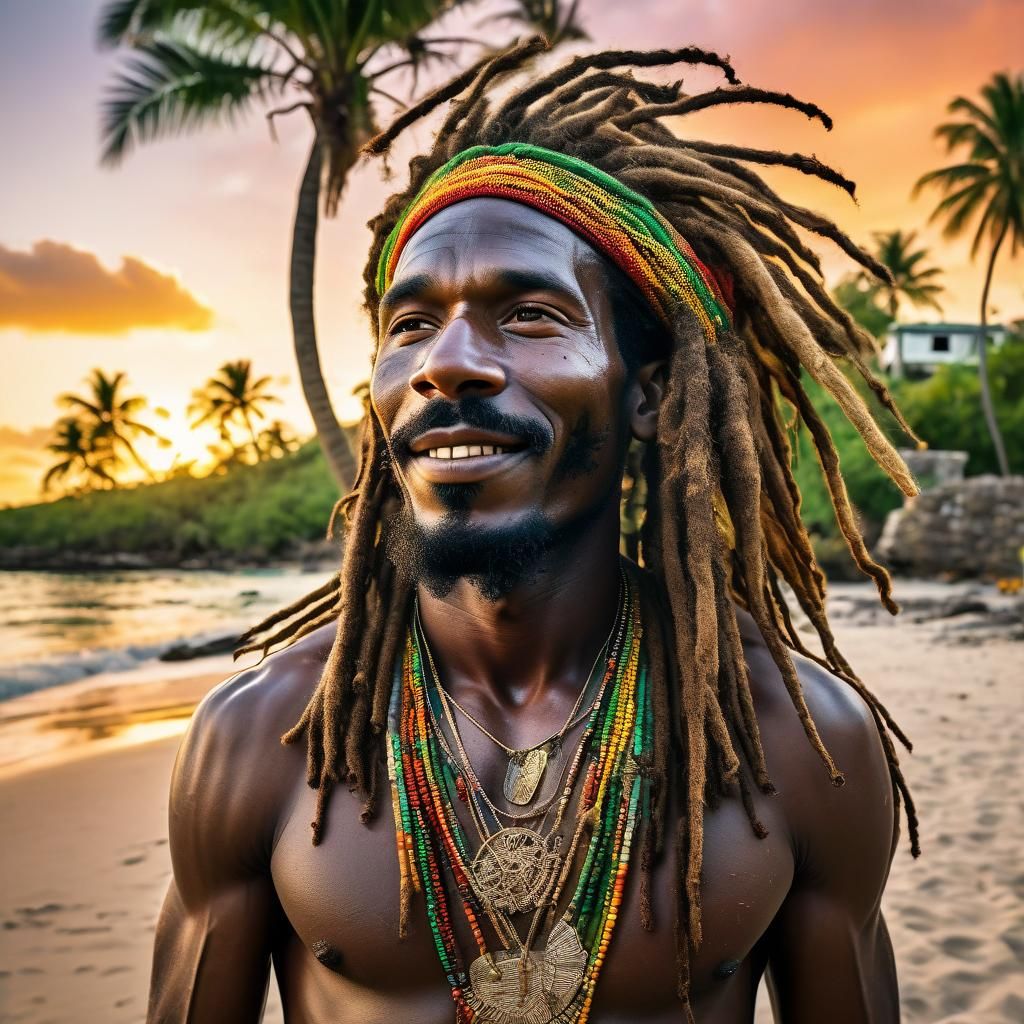 Surreal Rastafarian Figure on Caribbean Beach