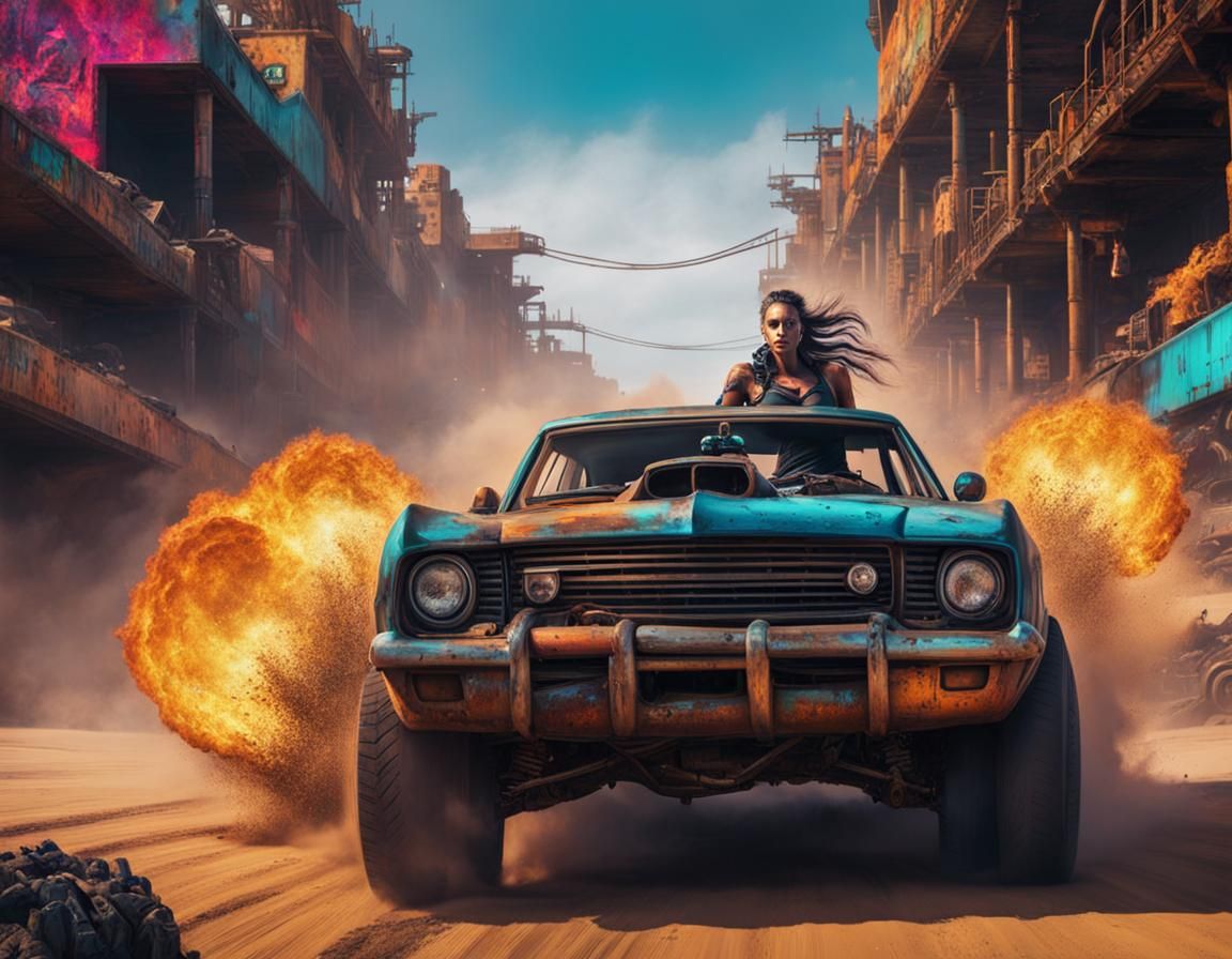 Dieselpunk Driver in Post-Apocalyptic Sci-Fi World