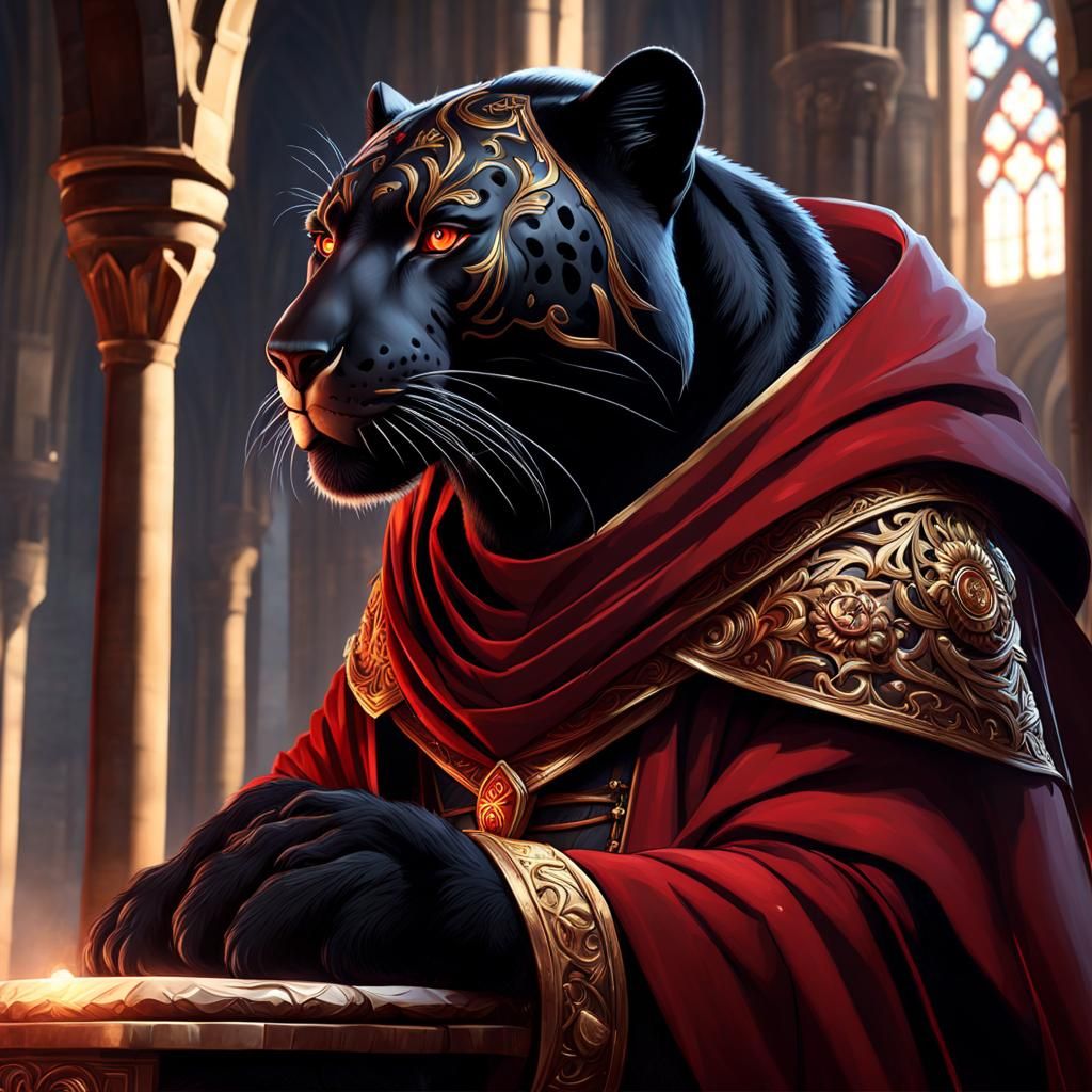 Medieval Jaguar Monk in Cathedral Concept Art