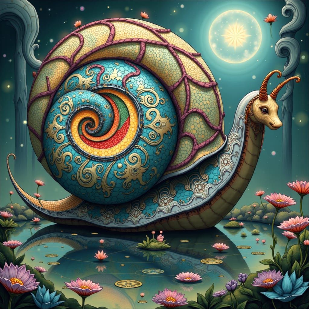 Ethereal Fantasy Snail in Iridescent Mosaic