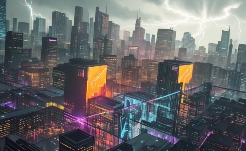 Minneapolis Lightning Storm in Ash Thorp Style