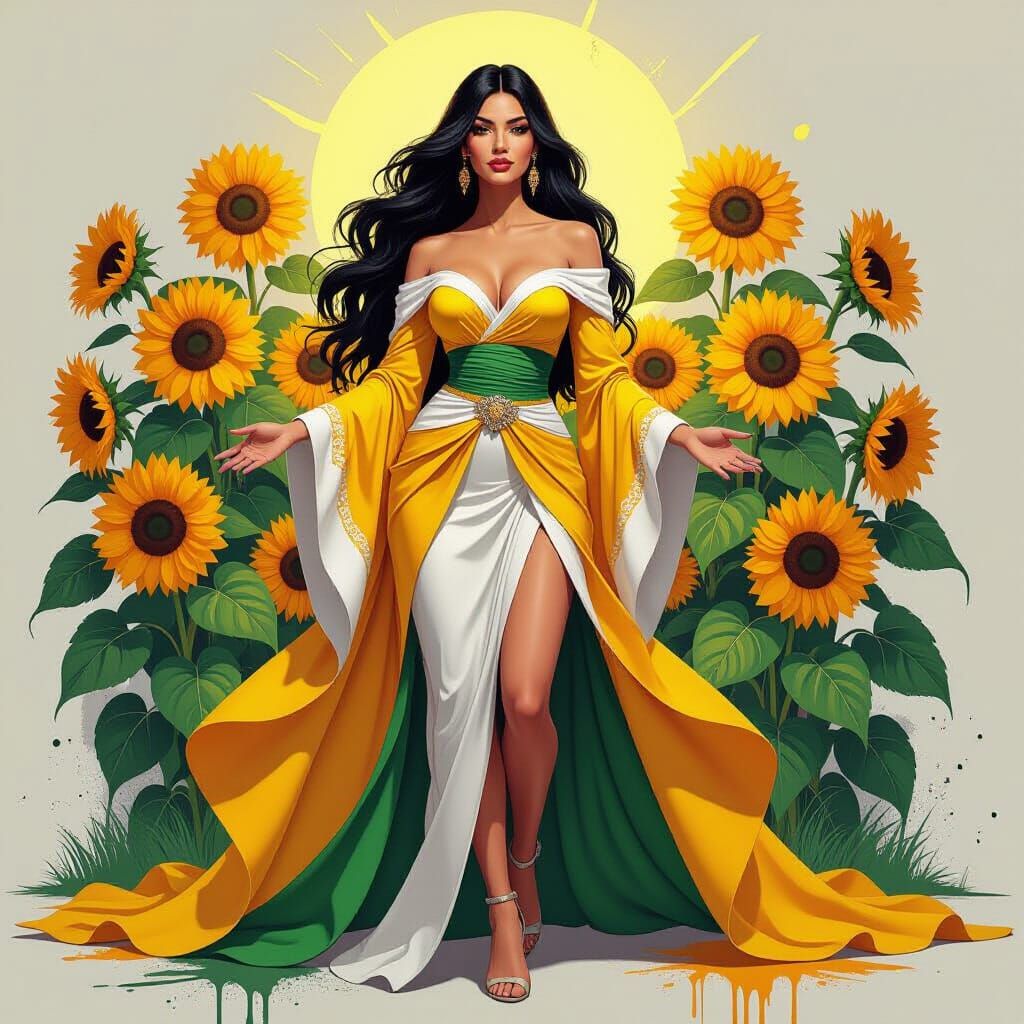 Sunflower Goddess in Dynamic Graffiti Art Style