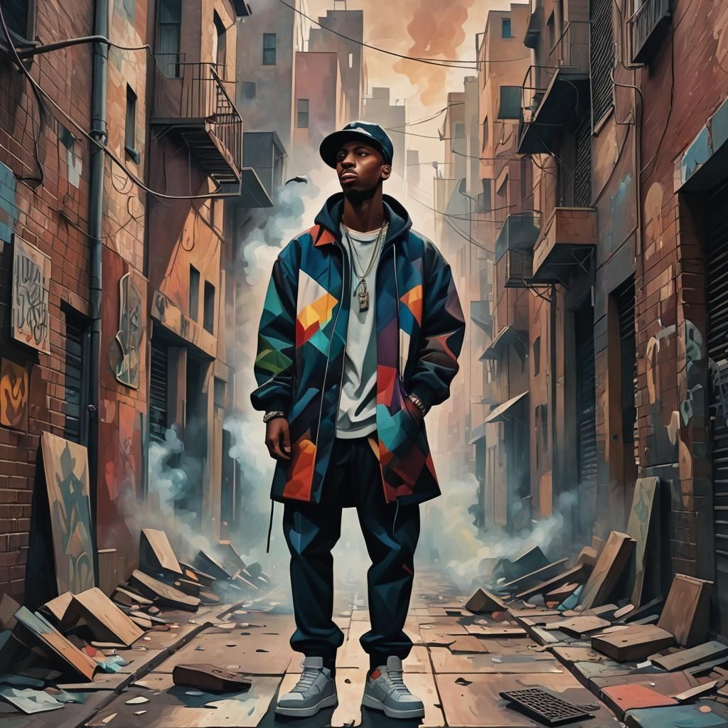 Abstract Cubist Rapper in Urban Alleyway