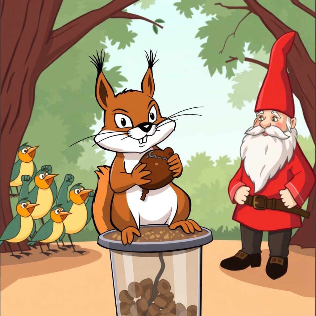 Mischievous Squirrel Heist in Hanna-Barbera Style
