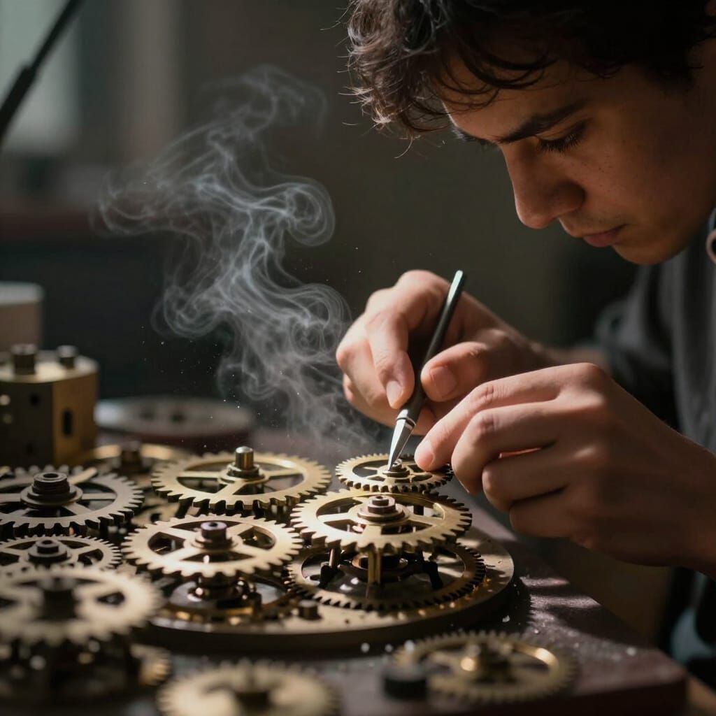 Master Clockmaker Crafts Gears in Cinematic Spotlight