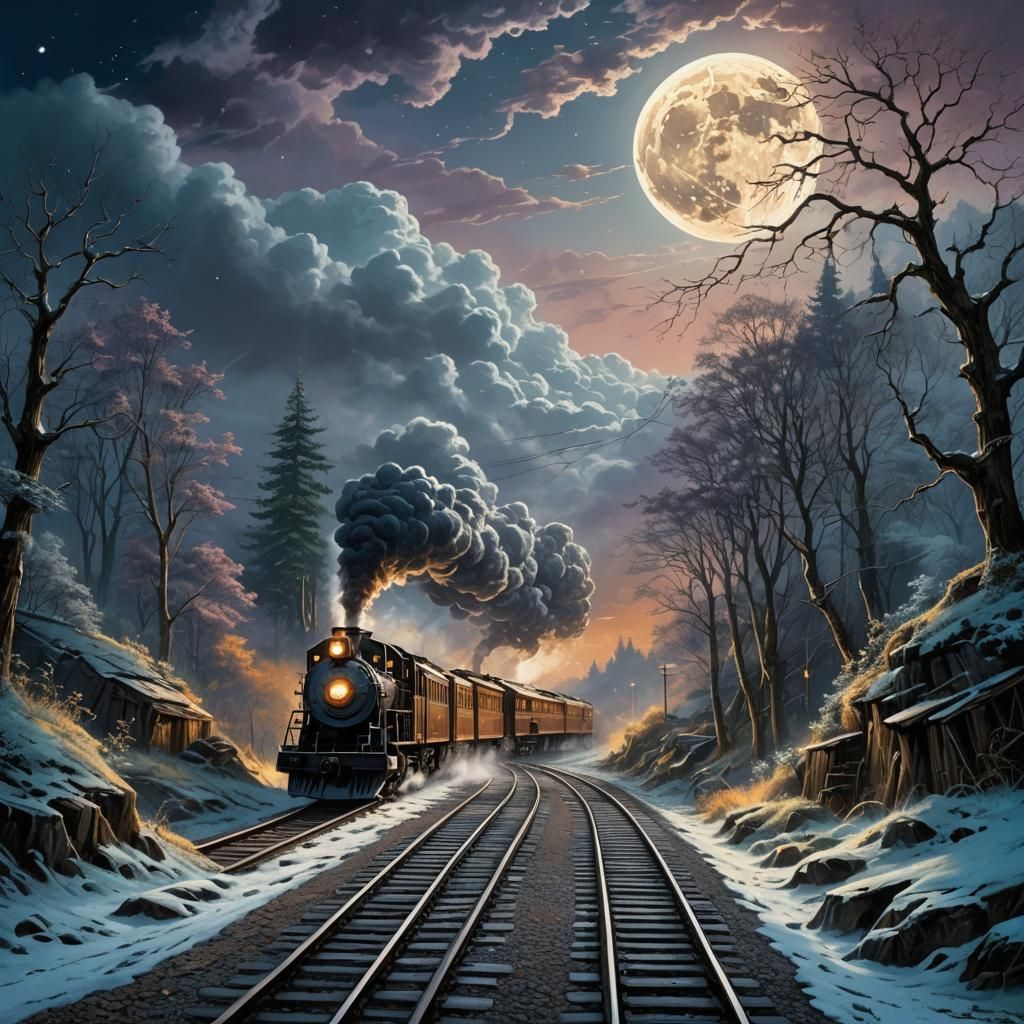 Surreal Train Journey to the Moon