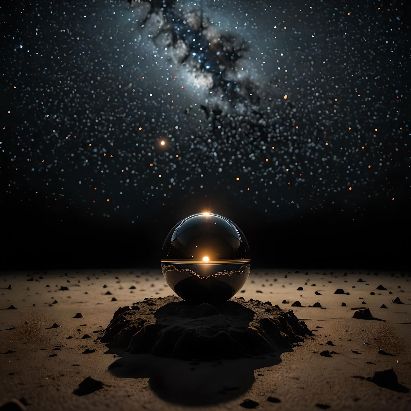 Glowing Orb Suspended in Darkness: Minimalist Composition