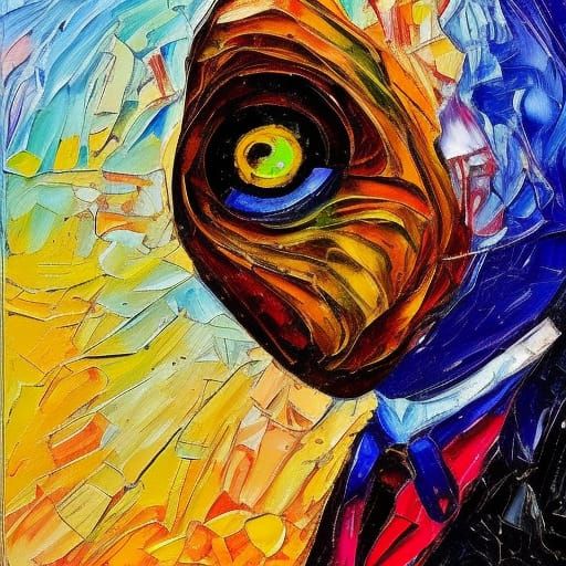E.T. in Suit: Neo-Impressionist Expressionist Oil Painting