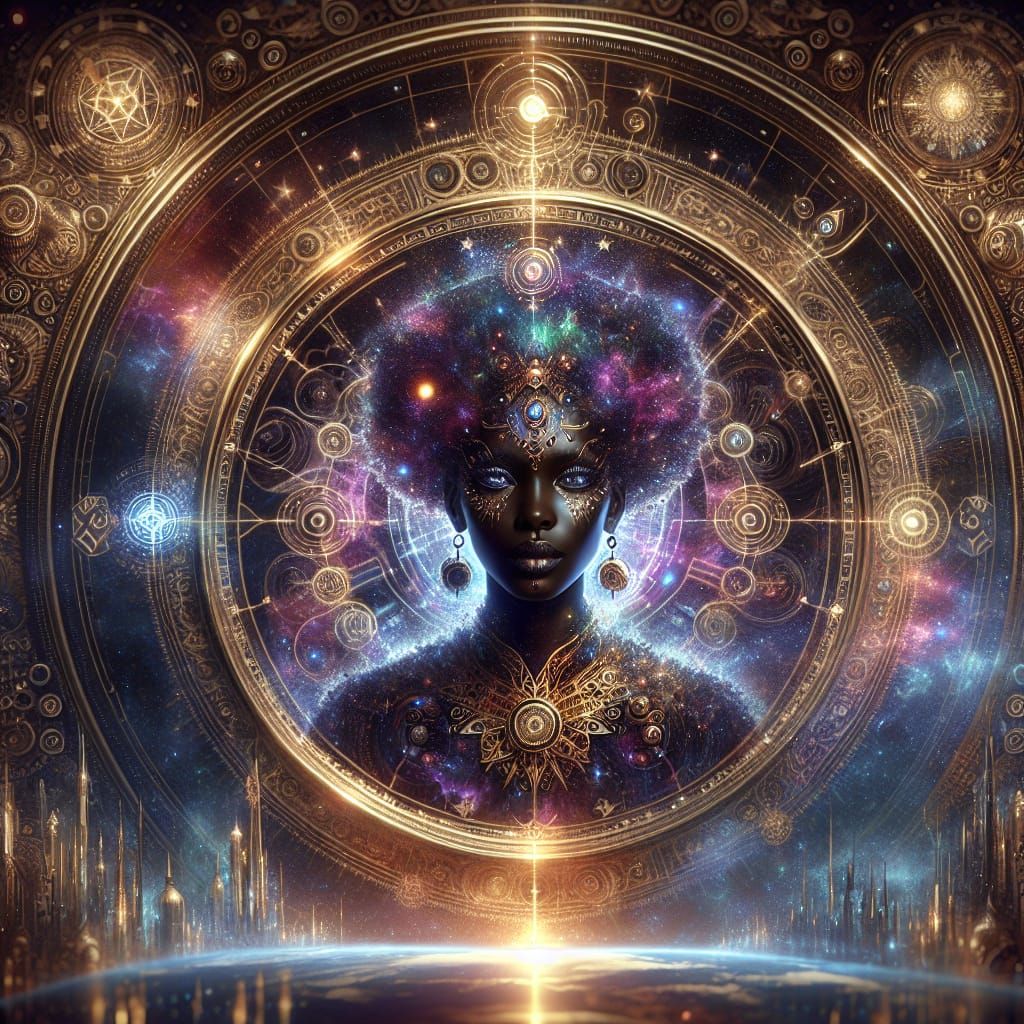 Ebony Goddess Emerges from Cosmic Mirror