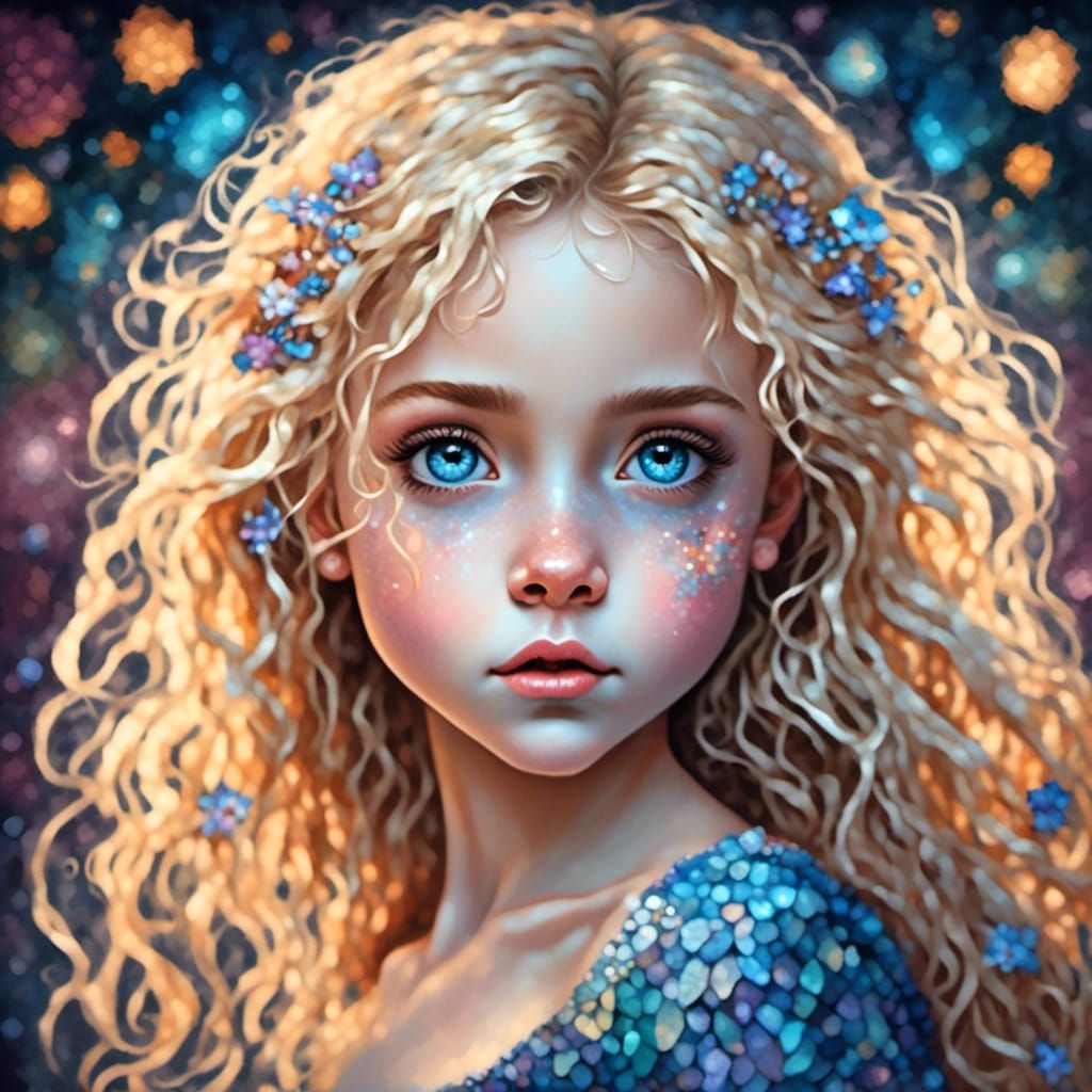 Anime Beauty with Blue Eyes and Blonde Curls