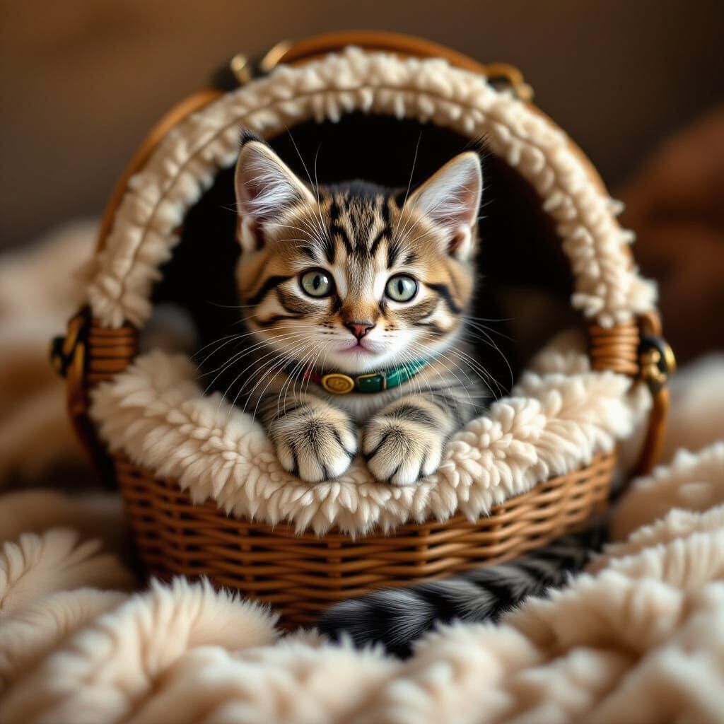 Cozy Kitten in Carrier with Mother: Realistic Animal Portrai...