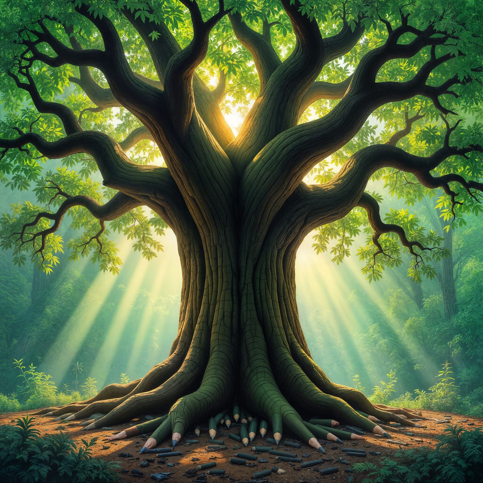 Ancient Pencil Tree with Leaf Shavings