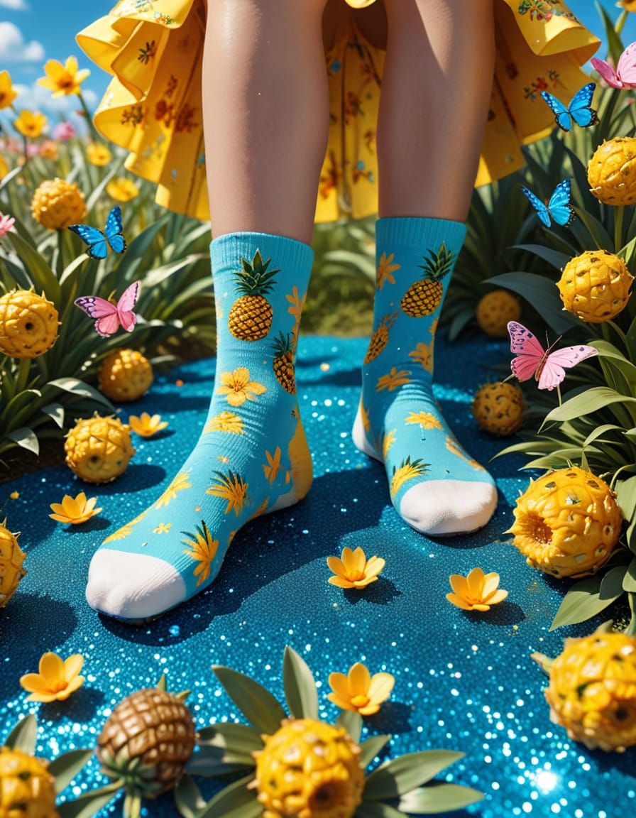 Pineapple Duck Socks in 80's Neon Digital Art