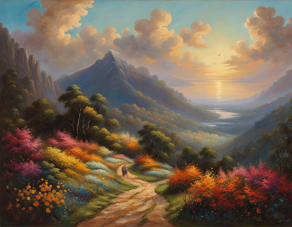 Heavenly Path Through Trials: Impasto Dark Fantasy Art