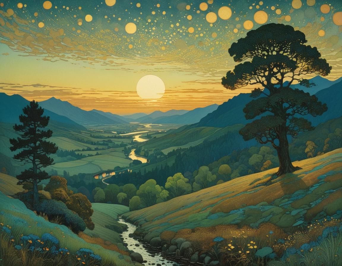 Dreamy Landscape in Whimsical Evening Light