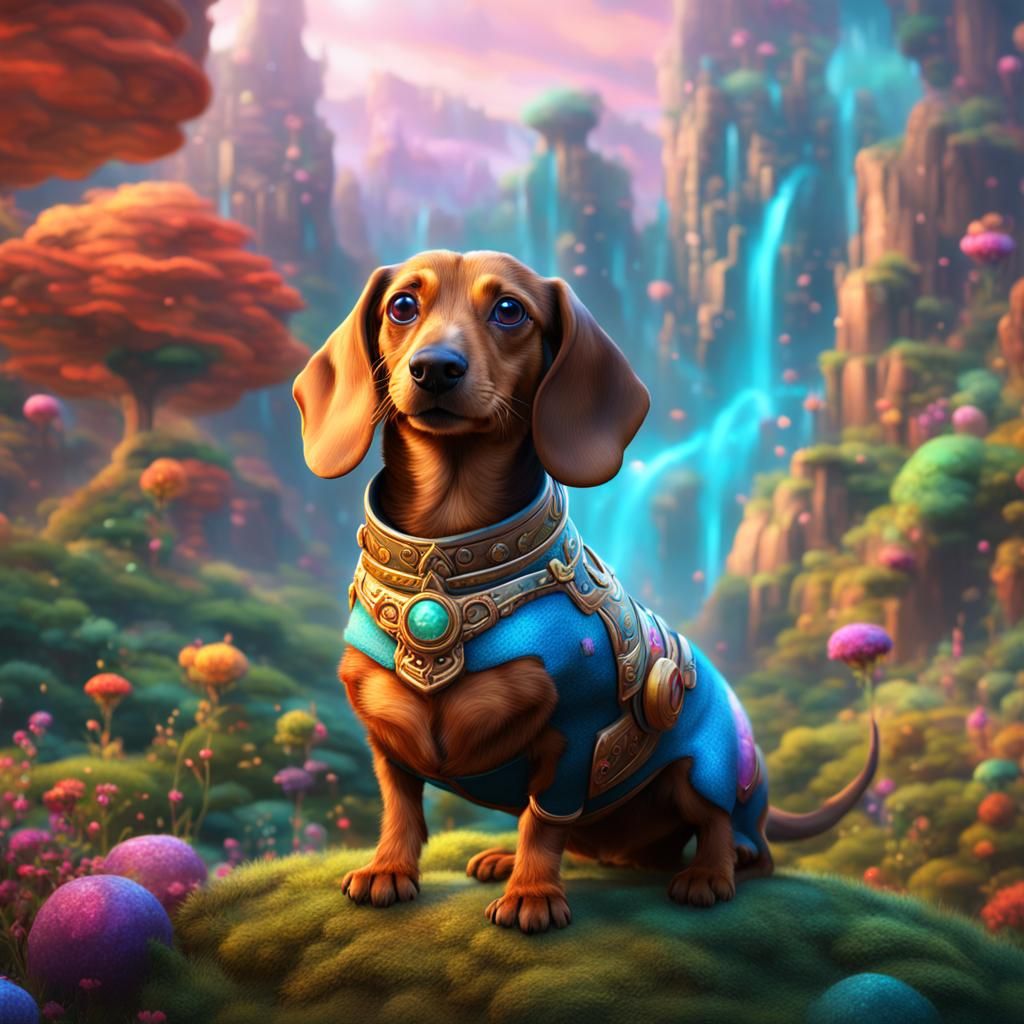 Colorful Fantasy Weiner Dog: Detailed Matte Painting
