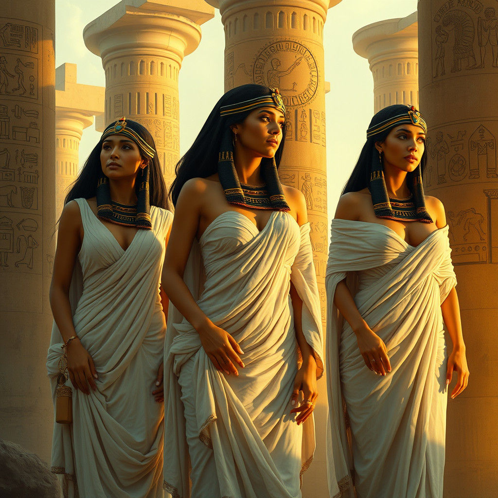 Egyptian Priestesses in Klimt-Inspired Dreamscape