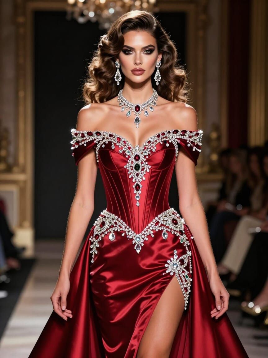 Glamorous Ruby Red Gown with Crystal Embellishments