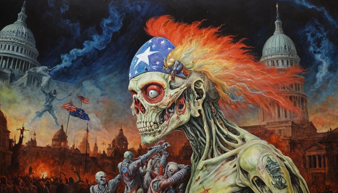 Zombie Patriots Insurrection: A Surreal Visionary Painting