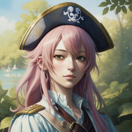 Dreamy Pirate Captain as Watercolor Anime Art
