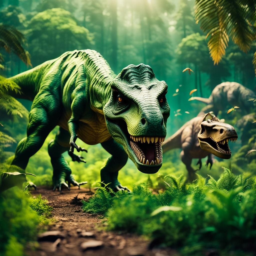 Dramatic Jurassic World Scene with T-Rex