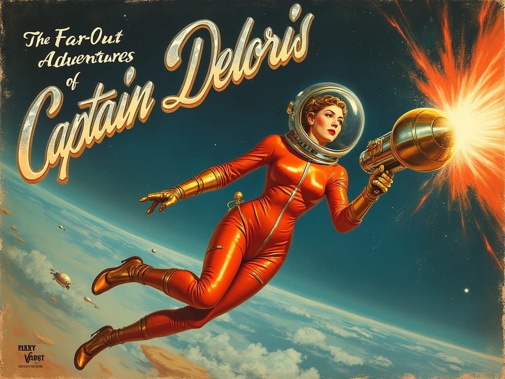 Retro-Futuristic Astronaut Blasts Off into Psychedelic Space