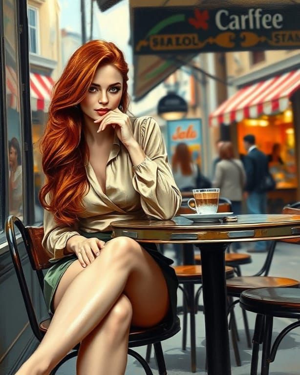 Elegant Café Scene in Romantic Impressionist Style