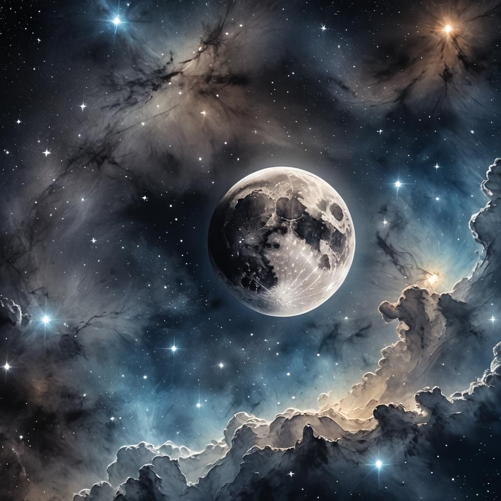Moon Glow in Cosmic Digital Painting