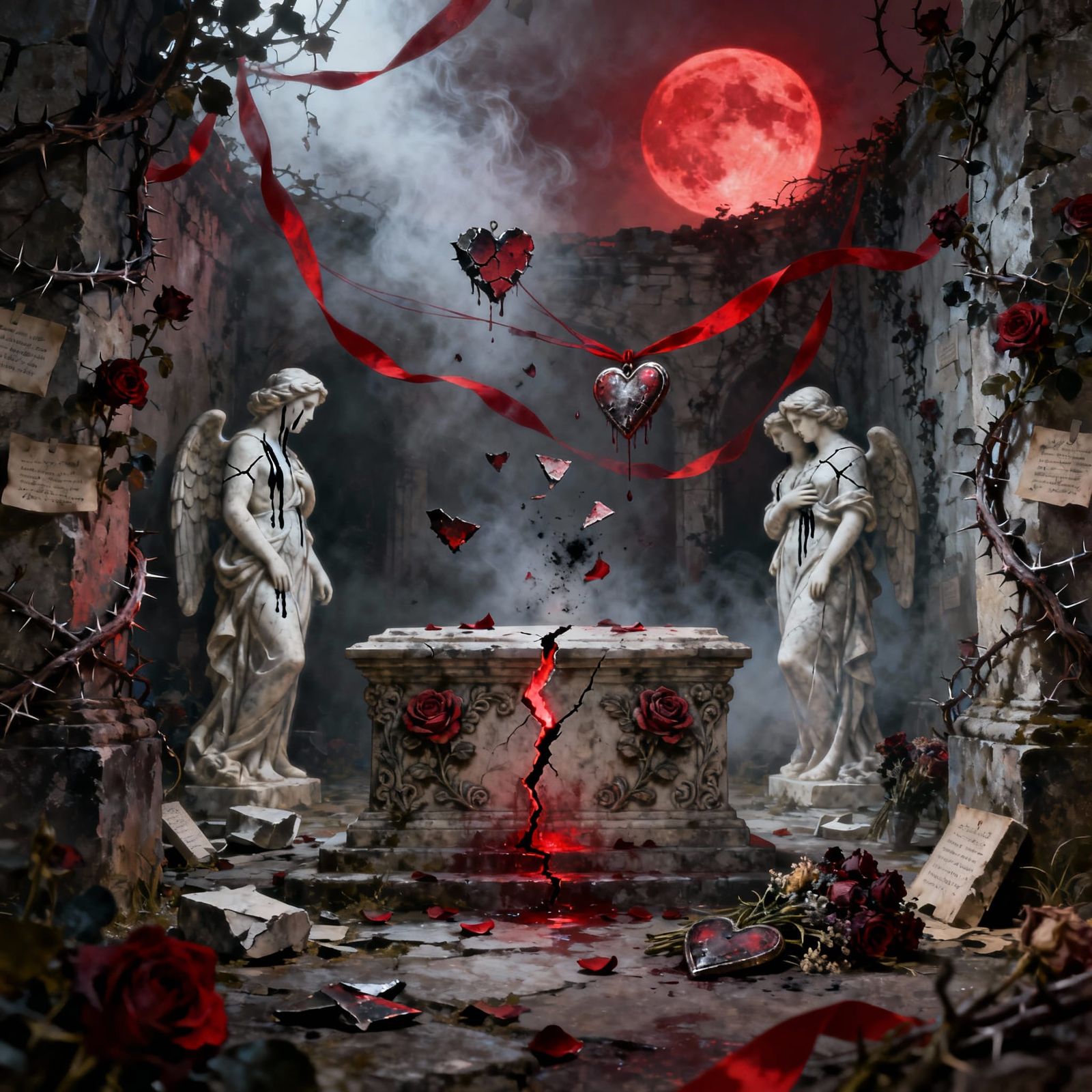 A dark fantasy gothic scene portraying “The Valentine’s Curs...