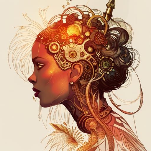 Steampunk Cyborg Woman in Digital Painting Style