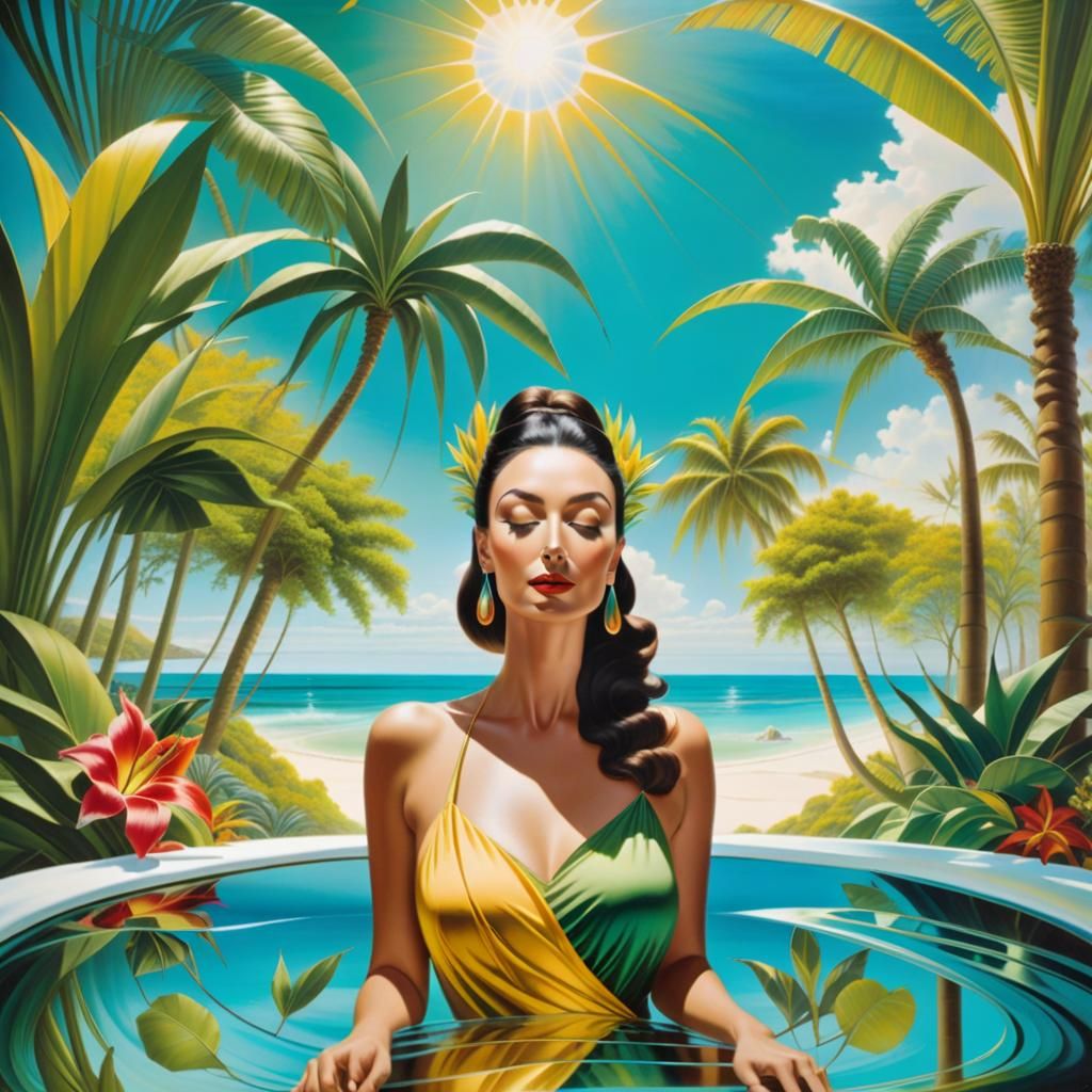 Island Oasis Surrealism: A Woman's Dreamscape