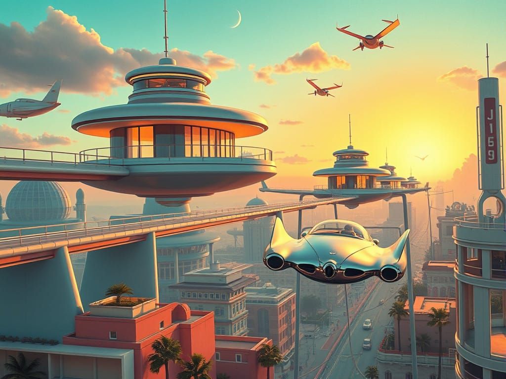 Retro-Futuristic Cityscape of 1950s Dreams