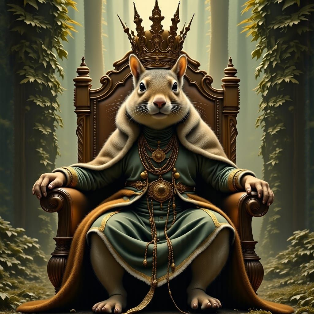 Squirrel King on Throne: Fantasy Character Art