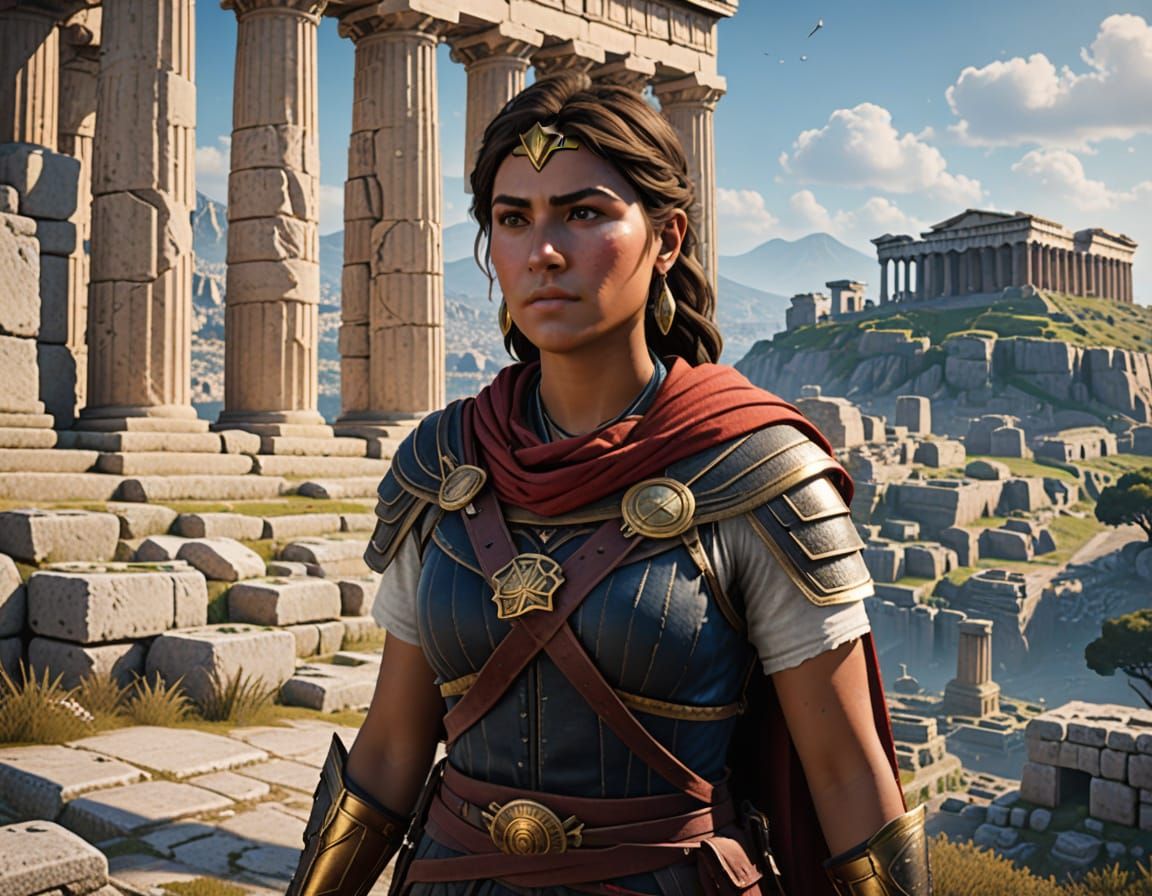 Kassandra as Modern Tour Guide at Ancient Acropolis